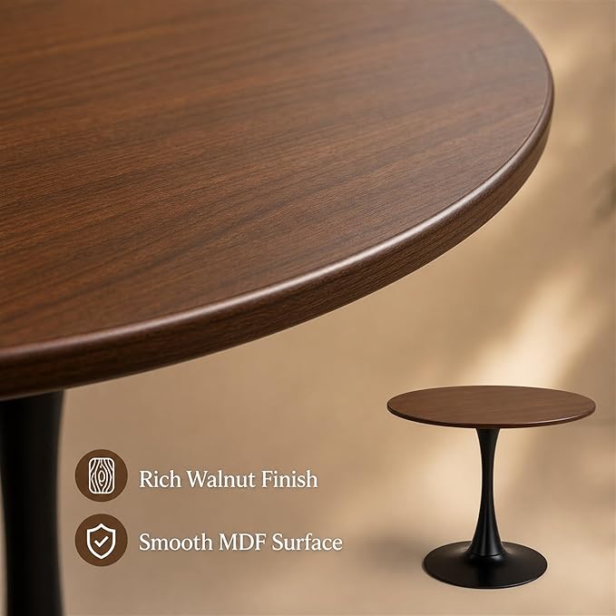 Modern 31.5" Round Tulip Dining Table Walnut Mid Century Pedestal Table for 2–4 Small Kitchen Table Apartment Breakfast Nook Compact Dining Room(No Chairs)
