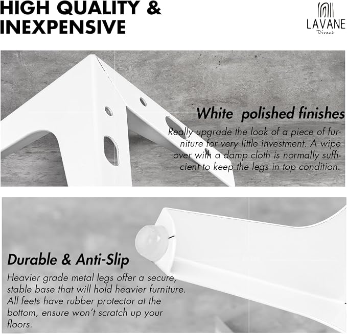 La Vane 4 Inch Metal Furniture Legs, Set of 4 - Modern Diamond Triangle White DIY Replacement Feet Corner Legs for Cabinet, Sofa, Sideboard, Couch, Dresser Makeover