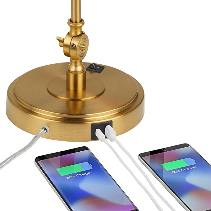 360 Lighting Wray 26 3/4" High Modern Desk Lamp with USB Charging Ports A+C Warm Brass Gold Metal Adjustable Arm Head for Bedroom Living Room House Bedside Home Office Reading Family