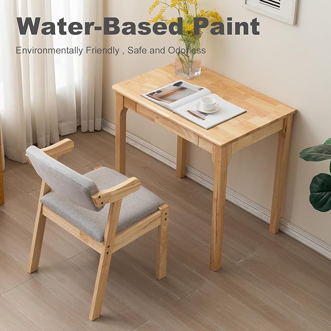 Solid Wood Desk, Gaming Study Home Office Desks for Work, Student PC Desk for Bedroom, Small Computer Desk for Small Spaces, Easy to Assemble (Wood Color, 31inch)