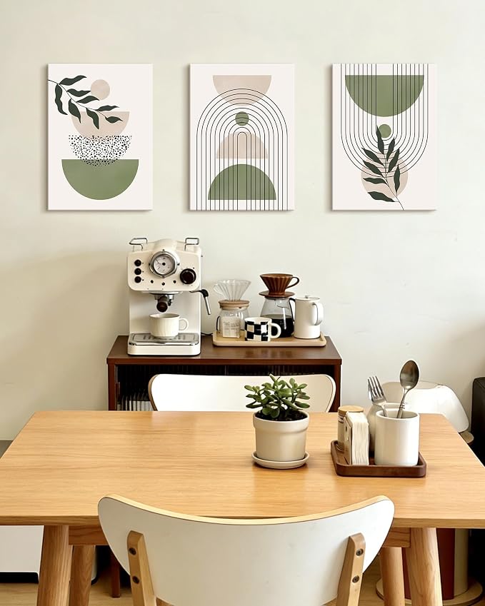 Drsoum Green Botanical Boho Wall Art Framed Modern Sage Bohemian Plant Wall Decor Abstract Geometry Lines Prints Ready to Hang 12x16in Framed