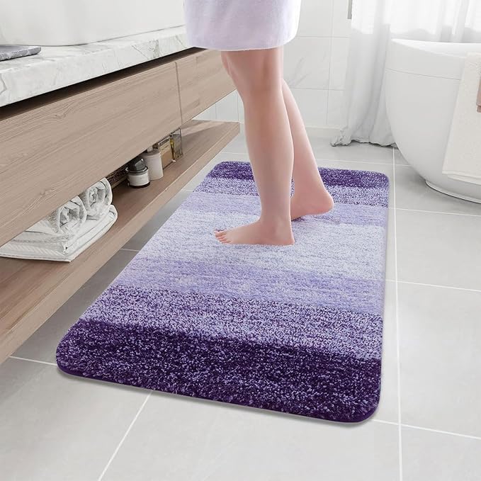 Arotive Microfiber Bathroom Rugs, Shaggy Soft and Absorbent Bath Rug, Non-Slip, Thick Plush Machine Washable Dry Bath Mats for Bathroom, Tub and Shower, 44x24, Dark Purple, Rectangular
