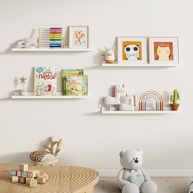 Dreamland Picture Ledge Shelf for Wall, Floating Shelves Set of 2, 32 Inch Long Floating Shelves with Lip for Living Room, Bedroom, Bathroom, Kitchen, White