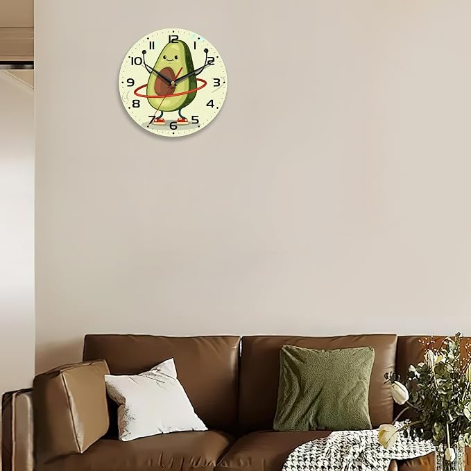 Wall Clock for Bathroom,Cute Avocado Wall Clocks Silent Non-Ticking Battery Operated Clock 10 Inch,Wall Clocks Decorative for Living Room,Kitchen,Office
