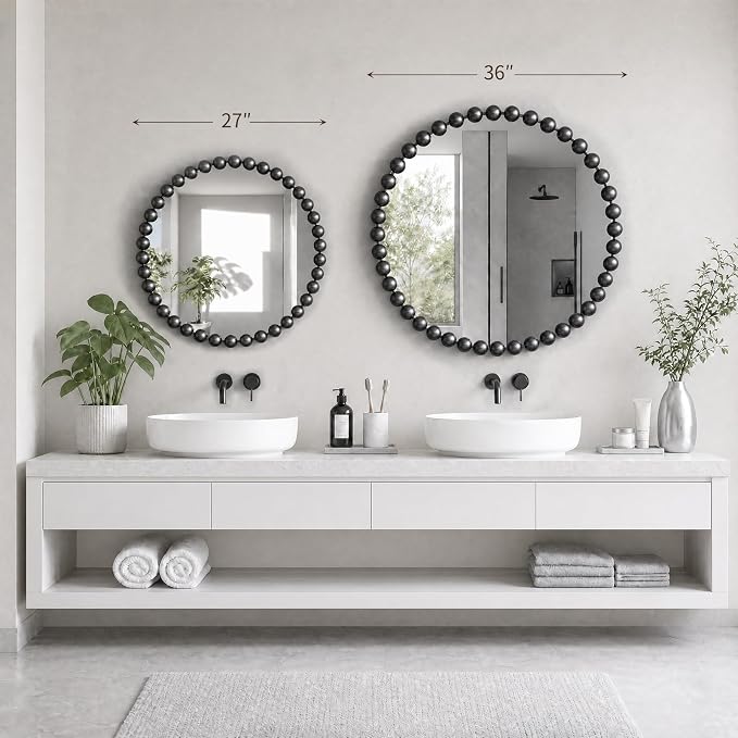 Madison Park 36 inch Black Round Mirror, Round Mirrors for Wall Decor, Metal Frame Circle Mirror for Bathroom, Living Room, Round Wall Metal Art Mirror