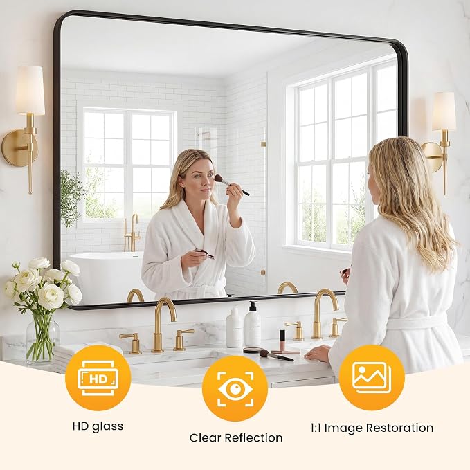 30"x 40" Black Bathroom Mirror for Sink, Rectangle Vanity Mirror for Wall, Over Sink, Farmhouse, Restroom, Anti-Rust, Modern Decorative, Horizontal or Vertical Hanging