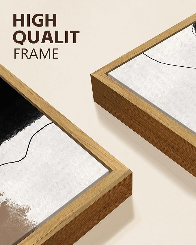 KUVIOKE Neutral Abstract Framed Wall Art Beige Mid Century Textured Wall Decor Minimalist Line Modern Illustrations Art Print Home Decor 12x16in (Natural Framed)