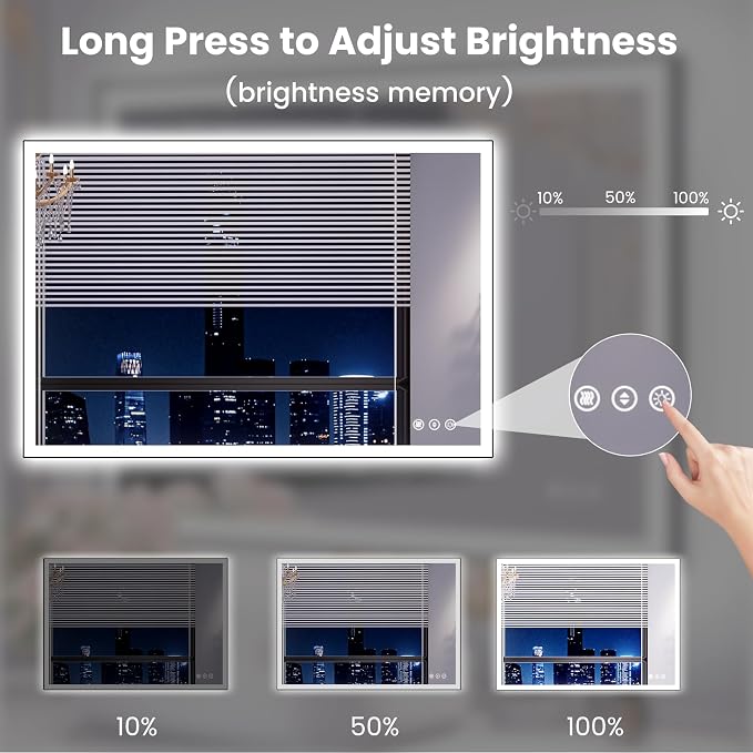 WTTY 40"X32" LED Bathroom Mirror with Black Frame, Bathroom Vanity Mirror with Lights for Wall, Front Light and Backlit, Anti-Fog, Dimmable, 3 Colors, Shatterproof, Memory, Horizontal/Vertical