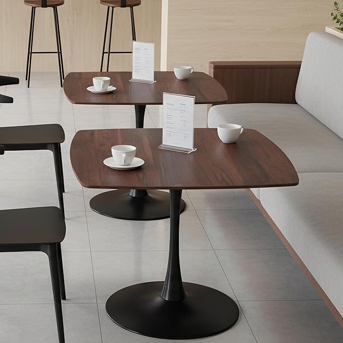 Square Dining Table,42.1" Tulip Table with Metal Pedestal,15-Minute Quick Assembly,Mid Century Modern Leisure Table for Kitchen Small Places Cafe (Faux Walnut)