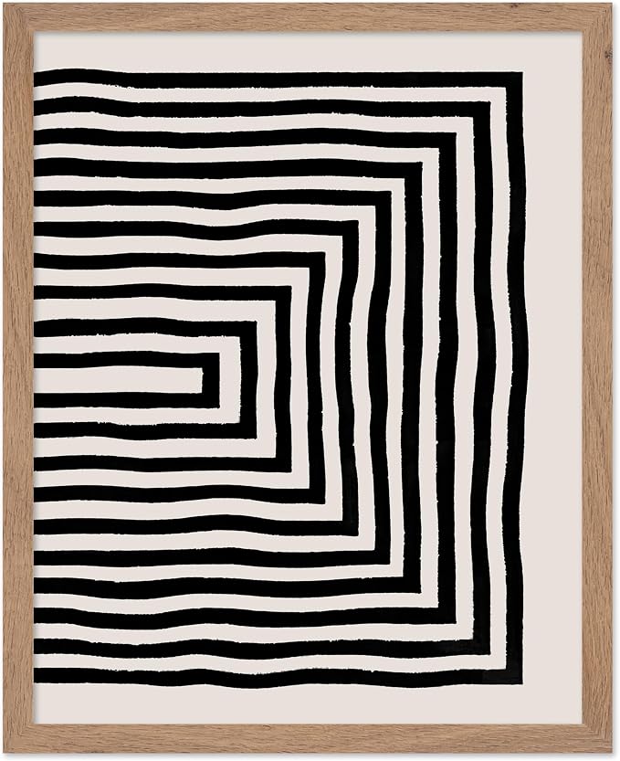 Poster Master Japanese Ink Poster - Rectangle Tunnel Print - Geometric Illustration - Abstract Illustration - Line Artwork - Mid Century Modern Art - Minimal Living Room Design - 8x10 Beige Framed
