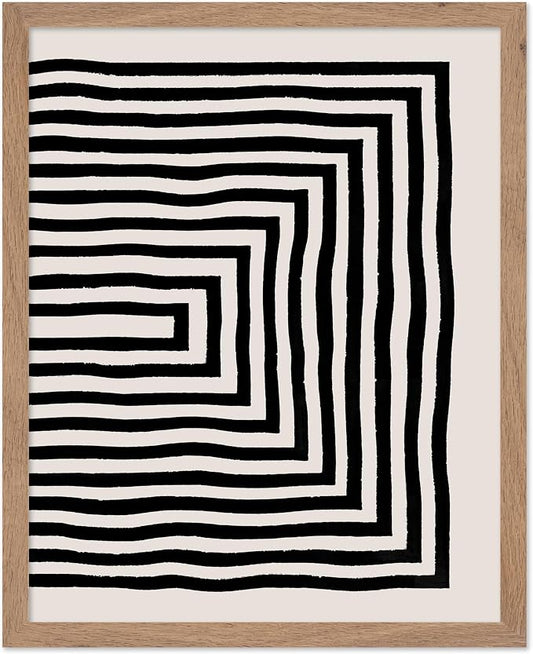 Poster Master Japanese Ink Poster - Rectangle Tunnel Print - Geometric Illustration - Abstract Illustration - Line Artwork - Mid Century Modern Art - Minimal Living Room Design - 8x10 Beige Framed