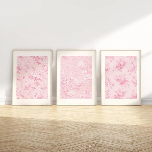 Baccone Pink Floral Wall Art Chinoiserie Flower Wall Decor Pictures Aesthetic Canvas Wall Art Love Shack Fancy Poster Vintage Floral Prints for Living Room Bedroom 16x24 Inch Unframed Set of 3