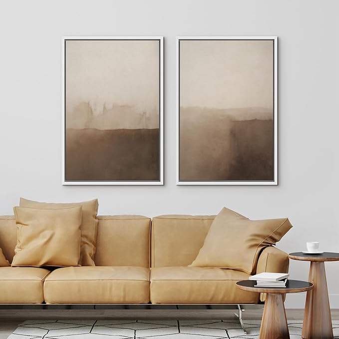 IDEA4WALL Framed Canvas Print Wall Art Set Minimalist Brown Watercolor Landscape Neutral Illustrations Modern Art Decorative Bohemian Calm/Zen for Living Room, Bedroom, Office - 16"x24"x2 White