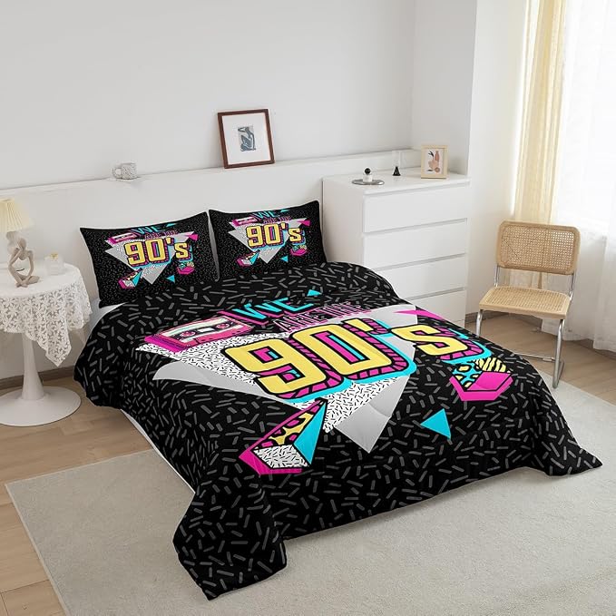Manfei Memphis Comforter Set Twin Size, Retro 90s Fashion Style Quilt Set with 1 Pillowcase, Geometric Triangle Diamond Bedding Set 2pcs for Kids Boys Room Decor Lightweight Duvet Insert