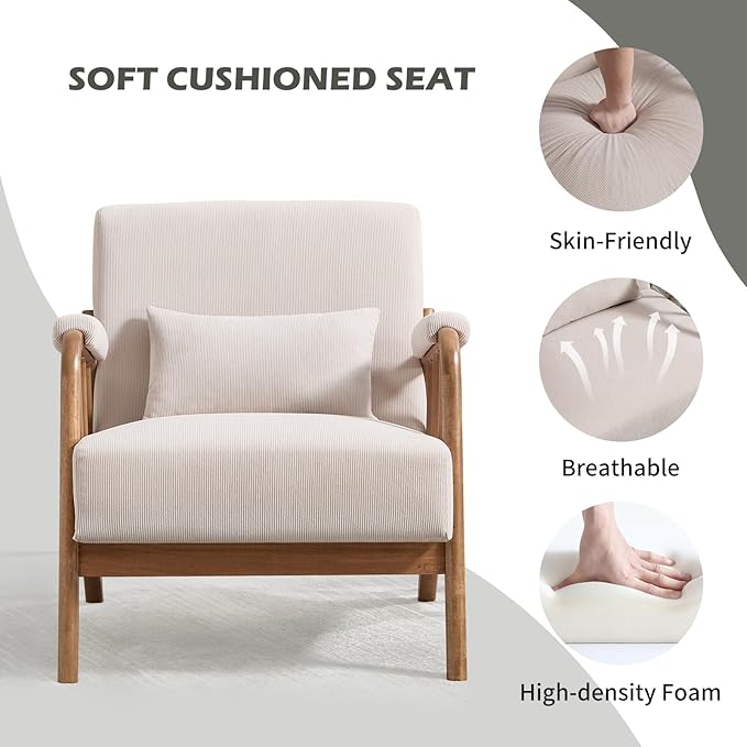 INZOY Accent Chairs Set of 2, Mid Century Modern Accent Chair with Wood Frame, Upholstered Reading Armchair with Corduroy Fabric, Accent Chair for Living Room Bedroom Apartment, Easy Assembly, Beige