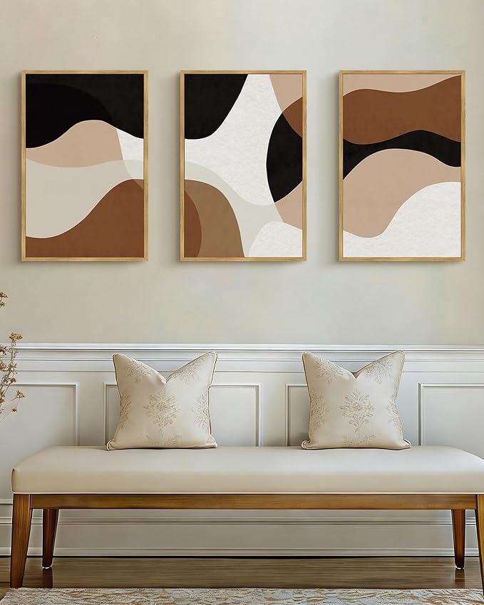 Drsoum Large 16x24in Black Abstract Framed Wall Art Decor Minimalist Geometry Prints Shapes Illustrations Modern Art Decorative Ready to Hang - Natural Framed