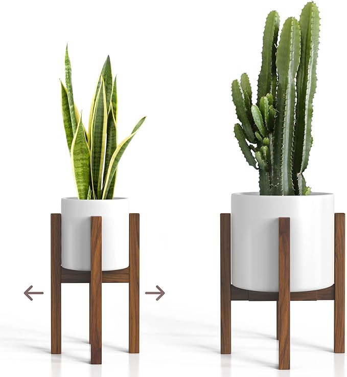 Sophia Mills Mid Century Plant Stand - Solid Wood Item Stand Handmade with Acacia - Fits Medium & Large Pots Sizes 8 to 12 inches (Not Included) (Adjustable Width: 8-12 inches, Dark Brown)