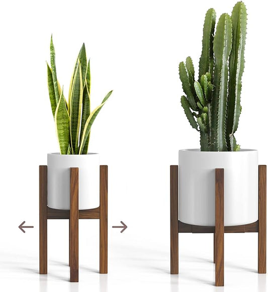 Sophia Mills Mid Century Plant Stand - Solid Wood Item Stand Handmade with Acacia - Fits Medium & Large Pots Sizes 8 to 12 inches (Not Included) (Adjustable Width: 8-12 inches, Dark Brown)