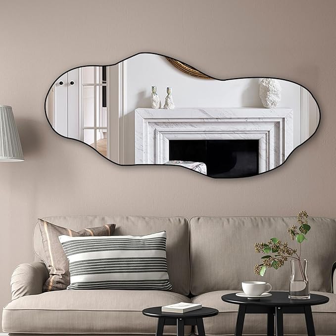 POZINO Irregular Wall Mirror, Large Asymmetrical Mirrors, 47.2"x21" Odd Shaped Mirrors Decorative, Modern Abstract Frameless Mirror for Living Room Bedroom Bathroom Entryway