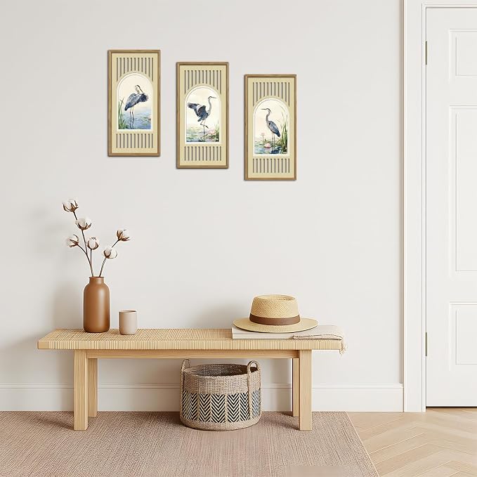 IARTTOP Great Blue Heron Wall Decor Set of 3 Farmhouse Coastal Birds Wall Art 8x16 Inch Watercolor Bird Art Prints Nature Wildlife Artwork for Living Room Bedroom Office Framed