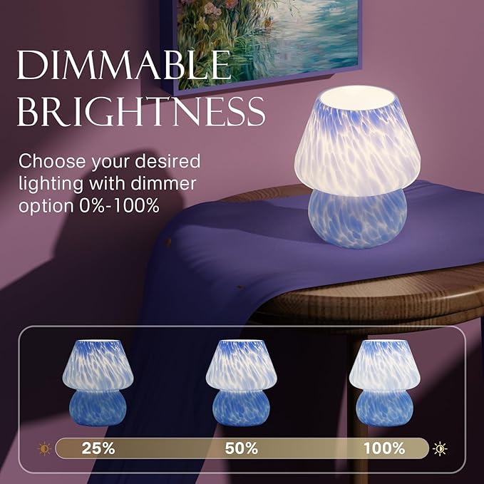 Mushroom Lamp Table Lamp for Bedroom,Small Desk Bedside Lamps for Living Room,Mushroom Decor Cute Mini Modern Mid Century Lamps for Night Stands (Blue)