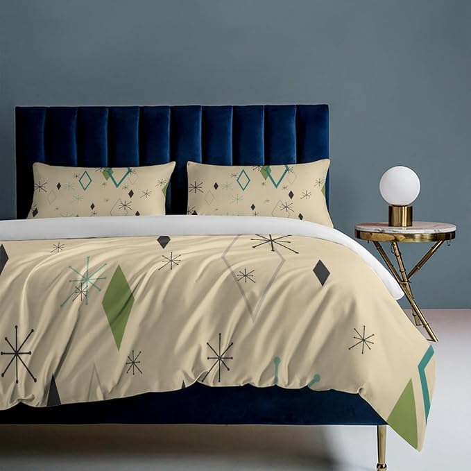 Modern Mid Century Duvet Cover, Vintage Geometry Bedding Sets Soft Comforter Cover，Aesthetic Abstract Art Bedding 3 Piece (1 Duvet Cover 79"x90" + 2 Pillow Sham 20"x30")