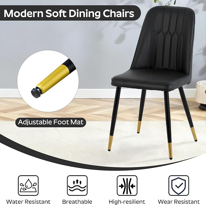 RGZ Mid Century Black Round Dining Table Set for 4, 47" Large Wooden Circle Kitchen Table & 4 Black PU Leather Kitchen Chairs, Dinner Table Set for Home, Apartment, Dining Room