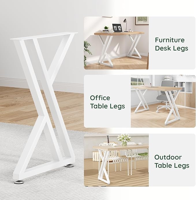 Metal Table Legs 28" H x 20" W Furniture Desk Bench Dining Table Legs with Adjustable Feet Z Shape Heavy Duty Desk Base Set of 2 Silvery