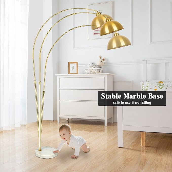 Contemporary Gold 73" Arc Floor Lamp with Hanging Dome Shade, Marble Base Adjustable Farmhouse Over the Couch Tall Stand Up Light, Industrial Task/Reading Standing Corner Lamp for Living Room Bedroom