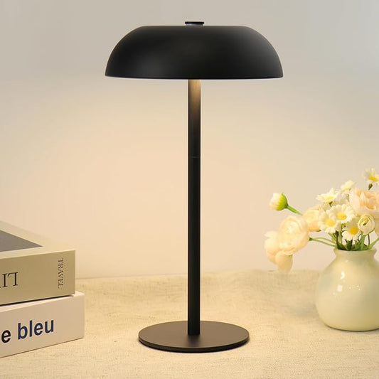 Portable Mushroom Table Lamp with 5200mAh Battery, Cordless LED Night Light with Stepless Dimming, 3 Color Modes & Adjustable Height for Bedroom, Patio, Bar Decor and Coffee Shop Ambiance (Balck-tall)