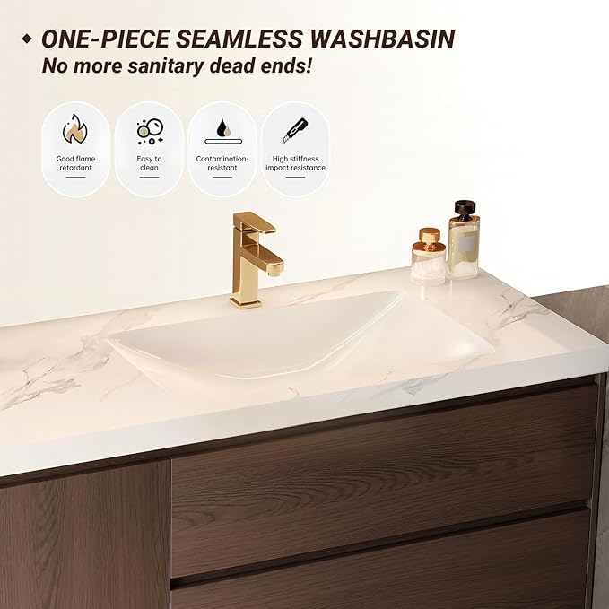 Floating Bathroom Vanity with Makeup Table, Single Sink Bathroom Vanity Includes LED Smart Defog Mirror with Open Shelf and Side Storage Cabinet, Wall-Mount Vanities with Drawers (Gray Blue,76")