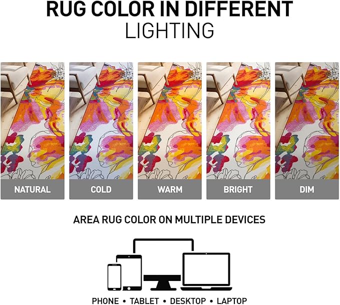 Rugshop Multi Bright Flowers Non Slip Non-Shedding Area Rug for Bedroom, Study and Living Room, 4' x 6'