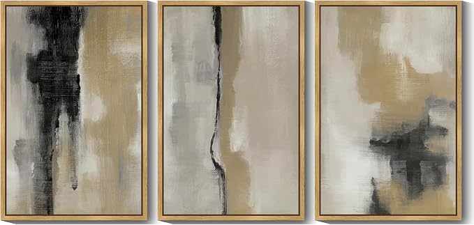 KUVIOKE Black Gray Abstract Framed Wall Art Neutral Wall Decor Minimalist Modern Illustrations Art Print for Living Room Bedroom 24x36in (Natural Framed)