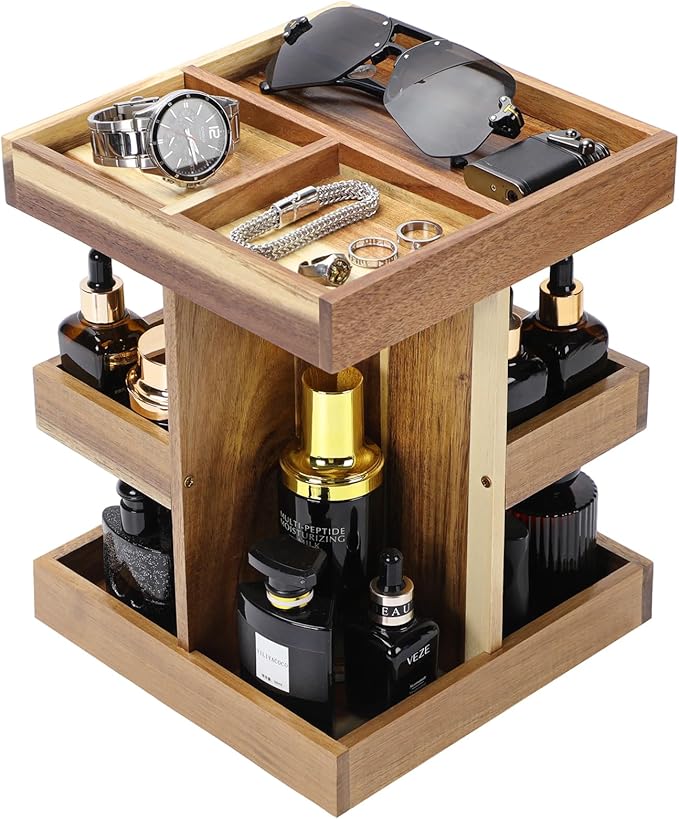 EXIN DECHEN Cologne Organizer for Men,Cologne Stand,3 Tier Wooden Perfume Shelf with Rotate,Desk Organizer,Gifts for Dad From Wife,Husband Boyfriend Birthday Gift Ideas,Valentine's Day Gifts for Men