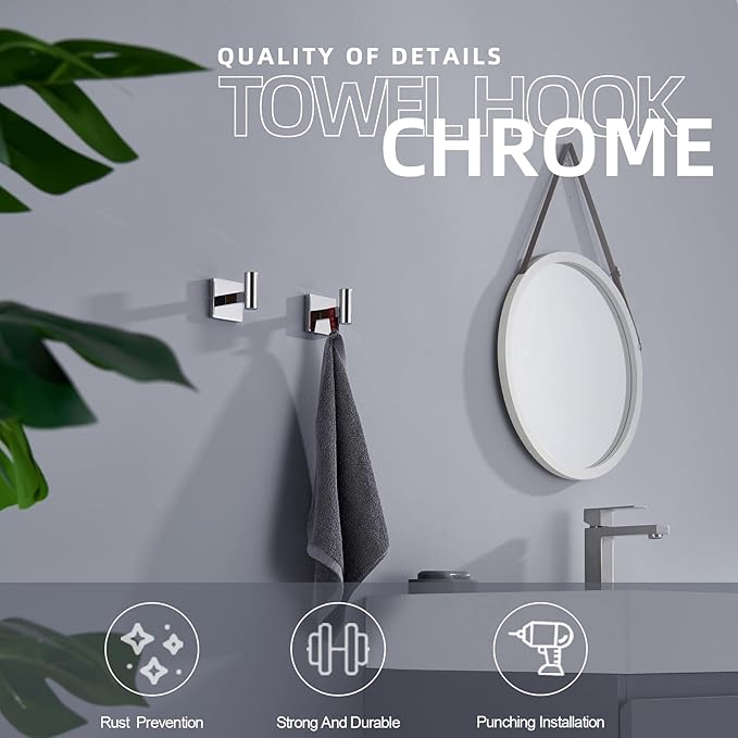 KOKOSIRI Robe Hook Bathroom Towel Coat Hooks for Bath Kitchen Wall 2 Pack Chrome Stainless Steel B1013CH-P2