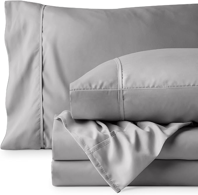 Bare Home Full Sheet Set - 1800 Ultra-Soft Microfiber Full Bed Sheets - Double Brushed - Deep Pockets - Easy Fit - 4 Piece Set - Bedding Sheets & Pillowcases (Full, Light Grey)