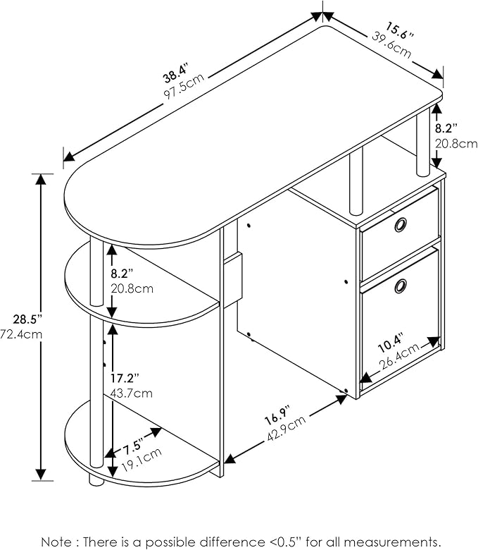 Furinno JAYA Desk, 38.4" Wide Gaming Desk with Bin Drawers, Computer Desk with Side Shelf, Office Desk for Study, Home Office, Bedroom, Dorm, Study Room, French Oak
