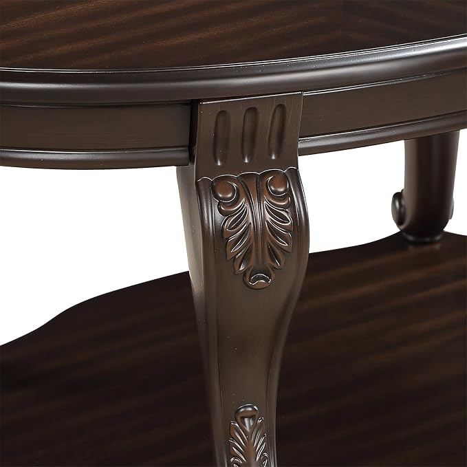 42'' Oval Wood Coffee Table for Living Room, Mid Century Farmhouse Round Coffee Tables for Apartment, Easy Assembly Traditional Coffee Table Centre Table Retro Cocktail Table, Espresso Color