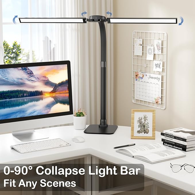 Desk Lamp with USB Charging Port for Home Office 24w Architect Remote Base Dual Task Led Light Modern 5 Color Modes Dimmable Adjustable Gooseneck Double Head Reading Drafting Eye Caring Tall Lamps