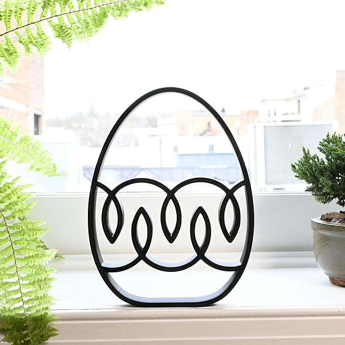 Easter Egg Sculpture – Minimalist Decorative Accent for Spring & Year-Round Home Decor | Collectible Design | Modern Holiday Display (Ribbon Drift Matte Black)
