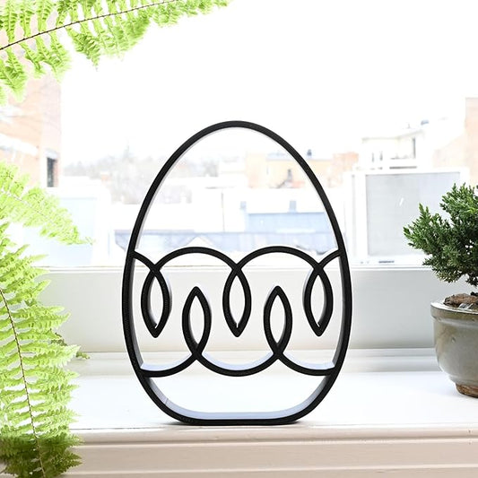 Easter Egg Sculpture – Minimalist Decorative Accent for Spring & Year-Round Home Decor | Collectible Design | Modern Holiday Display (Ribbon Drift Matte Black)