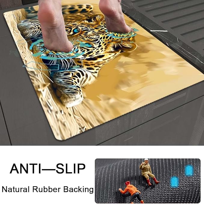 Bath Mat Rug,Beautiful Leopard Non Slip Quick Dry Super Absorbent Thin Bathroom Rugs Fit Under Door-Easy to Clean Bathroom Floor Mats-Shower Rug for Shower Sink Bathtub(20" x 31"in)
