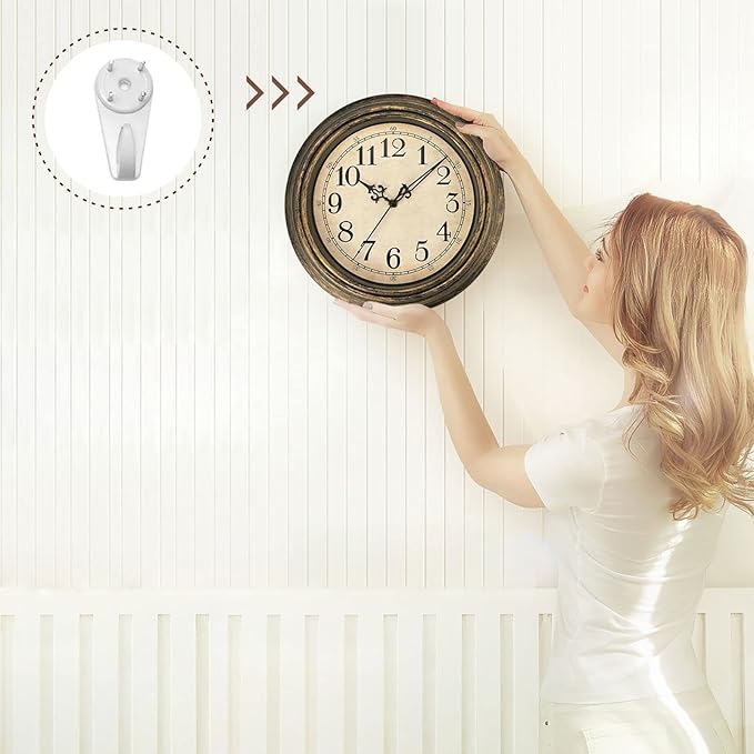 Plumeet Small Retro Wall Clock, 10'' Non Ticking Classic Silent Vintage Wall Clocks Decorative Kitchen Living Room Bedroom - Battery Operated