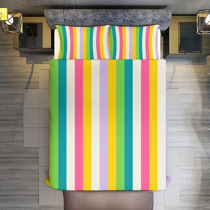 Rainbow Duvet Cover Set, Rainbow Lines Pattern Spectrum of Colors Abstract Art Decorative，Aesthetic Abstract Art Bedding 3 Piece (1 Duvet Cover 102"x90" + 2 Pillow Sham 20"x30")