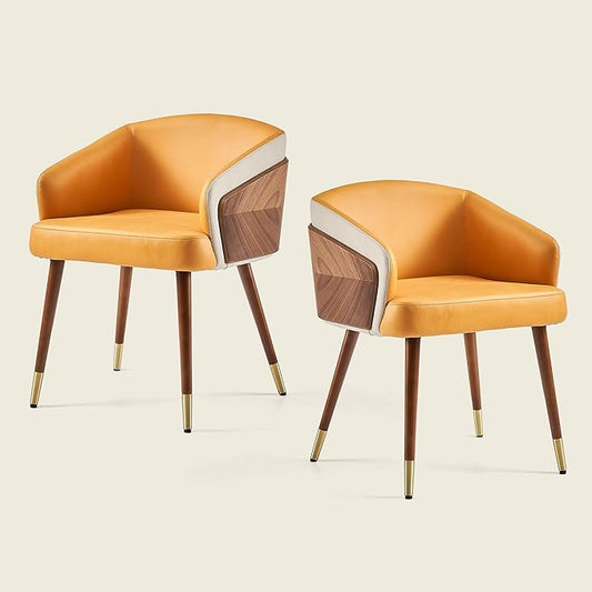 ARTPLAN Dinning Room Chairs Set of 2,Fabric Upholstered Accent Chairs for Living Room Arm Chairs for Home Indoor Furniture,Yellow