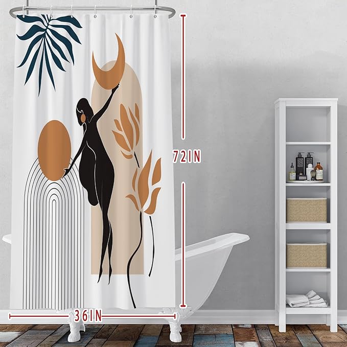 Baocicco Boho Mid Century Shower Curtain Sun and Moon in The Woman's Hands Minimalist Geometric Shower Curtains for Bathroom Bathtubs Waterproof Fabric Shower Curtain with Hooks 36x72 Inches