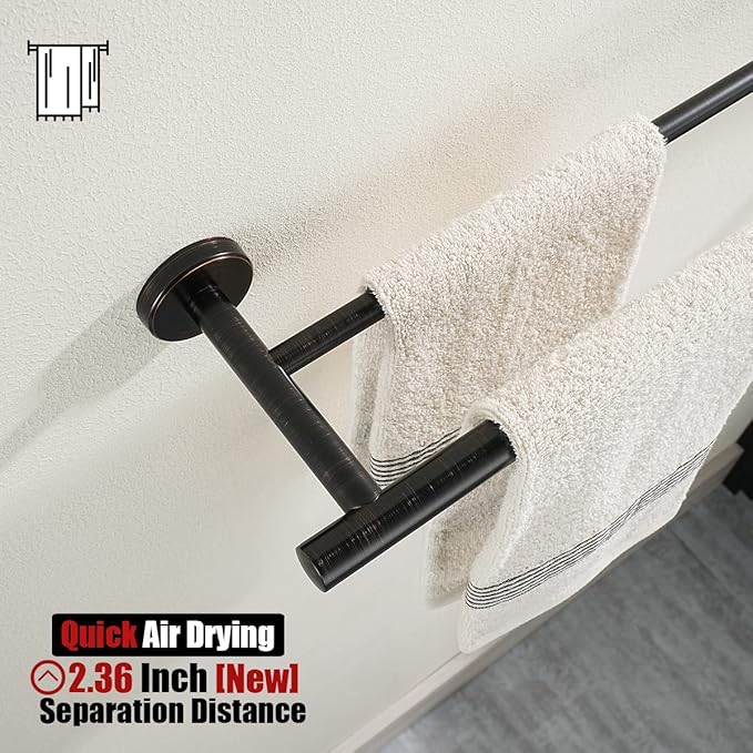 JQK Double Towel Bar, Oil Rubbed Bronze 27 Inch 304 Stainless Steel Thicken 0.8mm Bath Towel Rack for Bathroom, Towel Holder Wall Mount ORB, Useable Length 24 Inch 2 Pack, TB100L24-ORB-P2