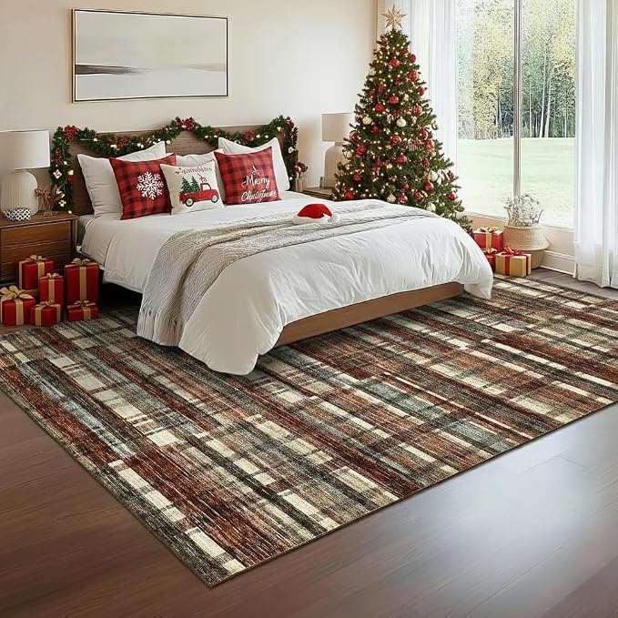 Washable Rugs 5x7 Area Rug for Bedroom Printed Low Pile Living Room Rug Modern Farmhouse Area Rugs Soft Non Slip Throw Rugs for Nursery Office Classroom Dining Room Red 5'x7'