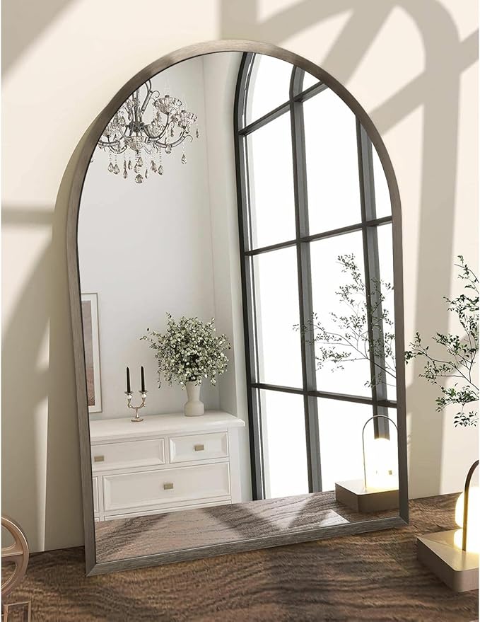 Large Arch Metal Framed Bathroom Mirror for Wall, Aluminum Alloy Frame Brushed Wall Mounted Mirror for Livingroom Bedroom Entryway, 28"x20"