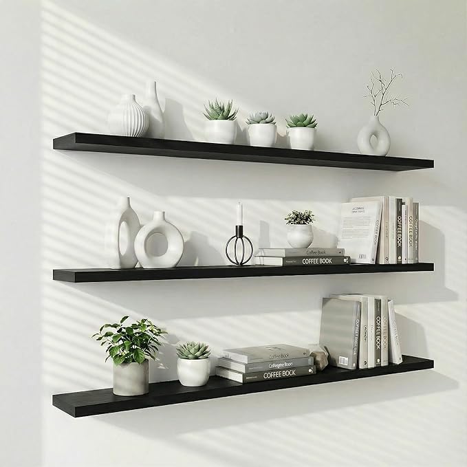 IEO Long Wooden Floating Shelves for Room Wall, Natural Wood Floating Shelves Wall Mounted Kitchen Shelf for Living Room, Bedroom, Kitchen,Bathroom, Storage (Honey Oak, 60in 3tier)